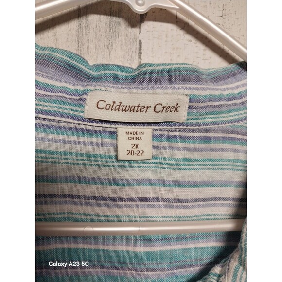 Coldwater Creek Shirt Womens 2X Linen Striped Button Up Tunic 3/4 Sleeve Top - Picture 4 of 7